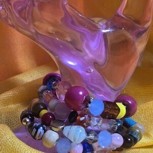 Handmade Multicolor Beaded Women's Bracelet — Pink Accent
